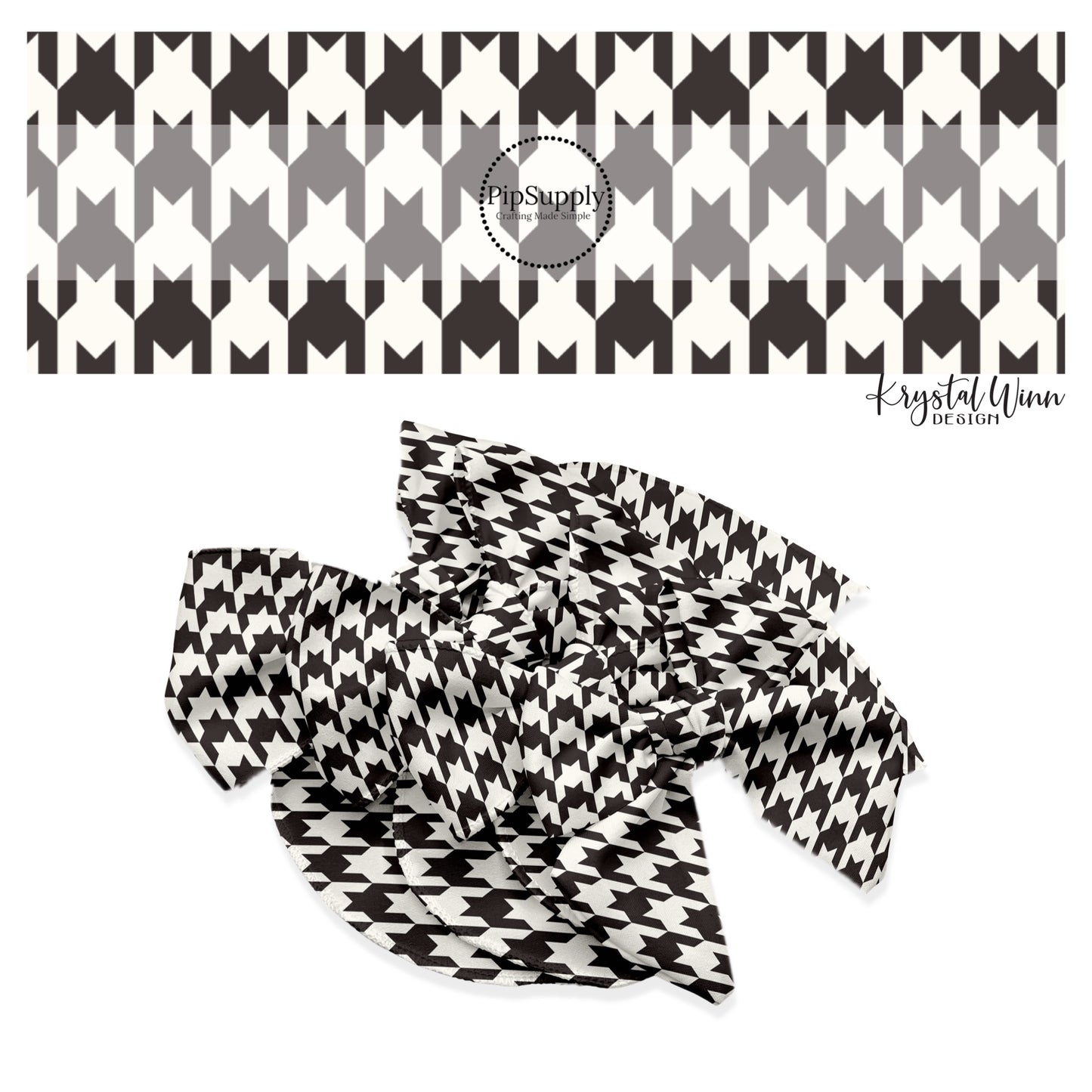 White houndstooth on black hair bow strips