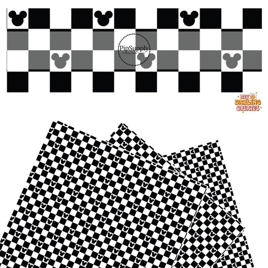Black and white tiles with mouse character faux leather sheets