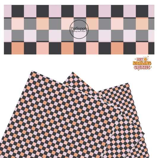 Black, orange, pink, and purple checkered faux leather sheets