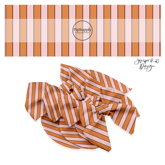 Thick orange and pink stripes with thin black lines hair bow strips