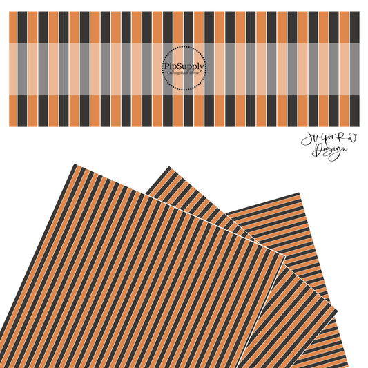 Thin white lines on thick orange and black stripe faux leather sheets
