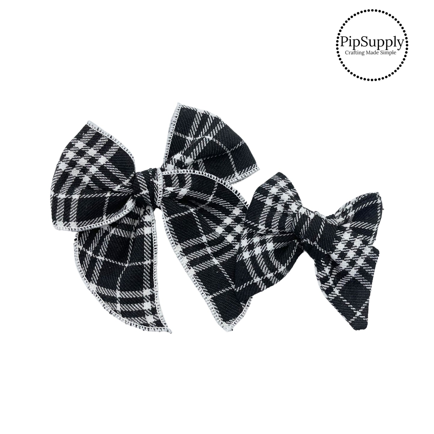 Black and white plaid woven hair bow strips