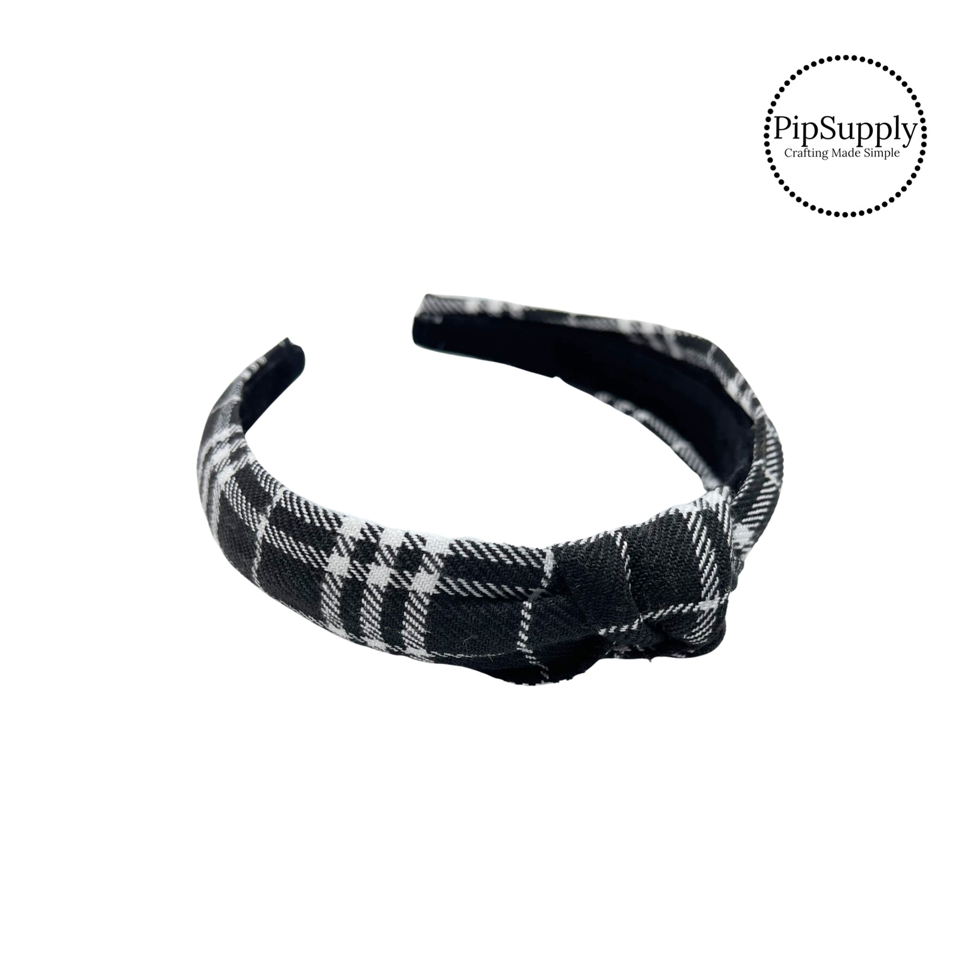 Black and white plaid woven knotted headband