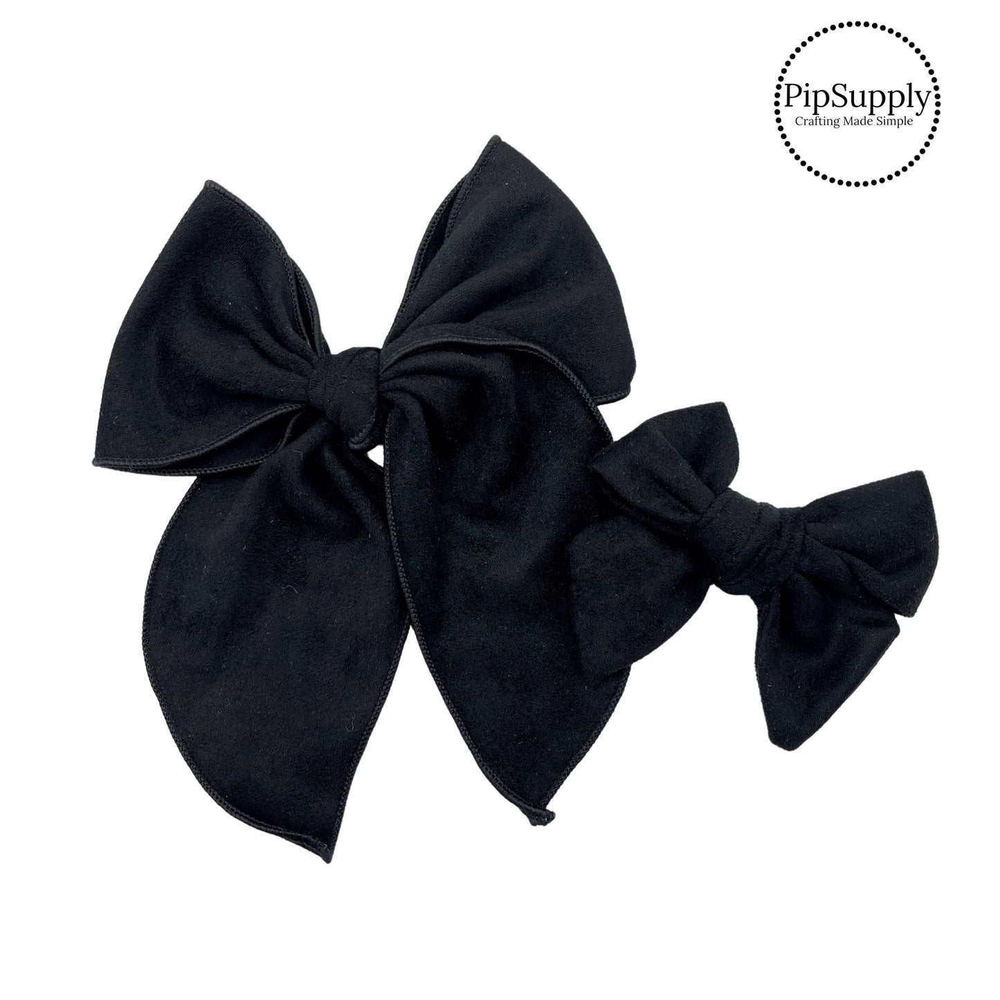 Black Soft Faux Suede Hair Bow Strips - Tied