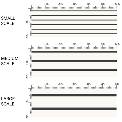 This scale chart of small scale, medium scale, and large scale of these pinstripe themed light cream fabric by the yard features thin black stripes on ivory. This fun stripe themed fabric can be used for all your sewing and crafting needs! 