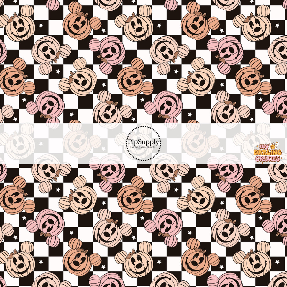 Black and white checker with mouse ear pumpkins hair bow strips