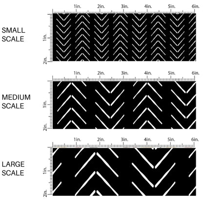 This scale chart of small scale, medium scale, and large scale of these Halloween themed pattern fabric by the yard features the following design elements: white chevron pattern on black. This fun spooky themed fabric can be used for all your sewing and crafting needs!