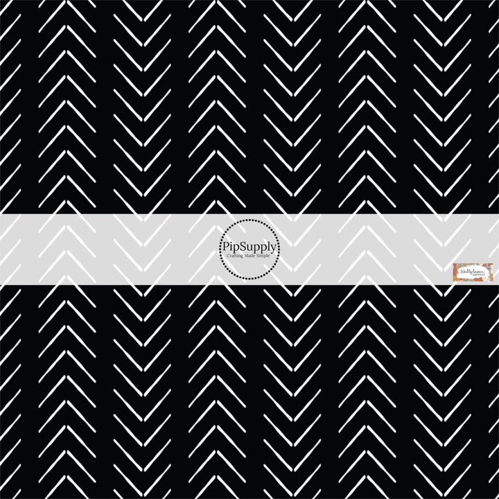 These Halloween themed pattern fabric by the yard features the following design elements: white chevron pattern on black. This fun spooky themed fabric can be used for all your sewing and crafting needs!