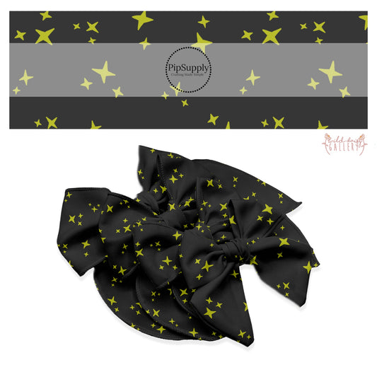 Green stars on charcoal hair bow strips