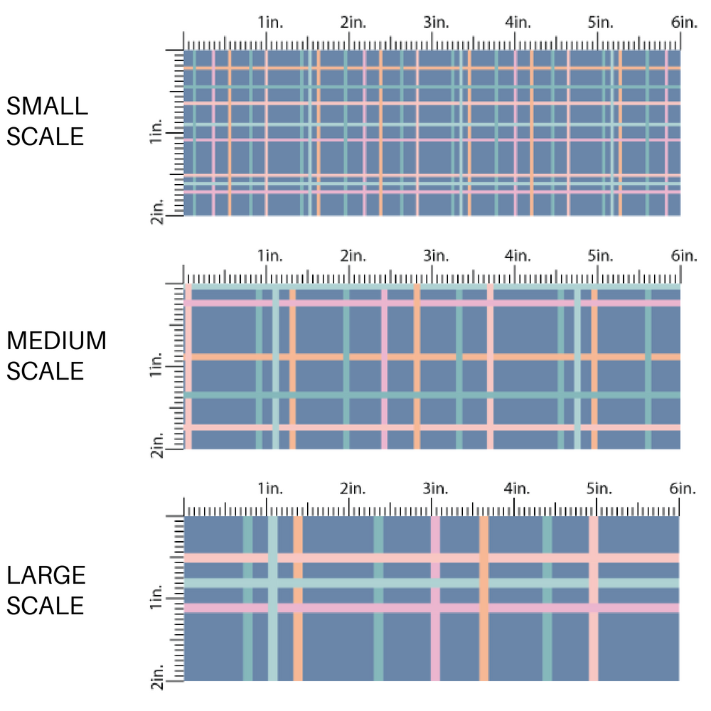 Peach and Light Blue Plaid on Blue Fabric by the Yard scaled image guide.