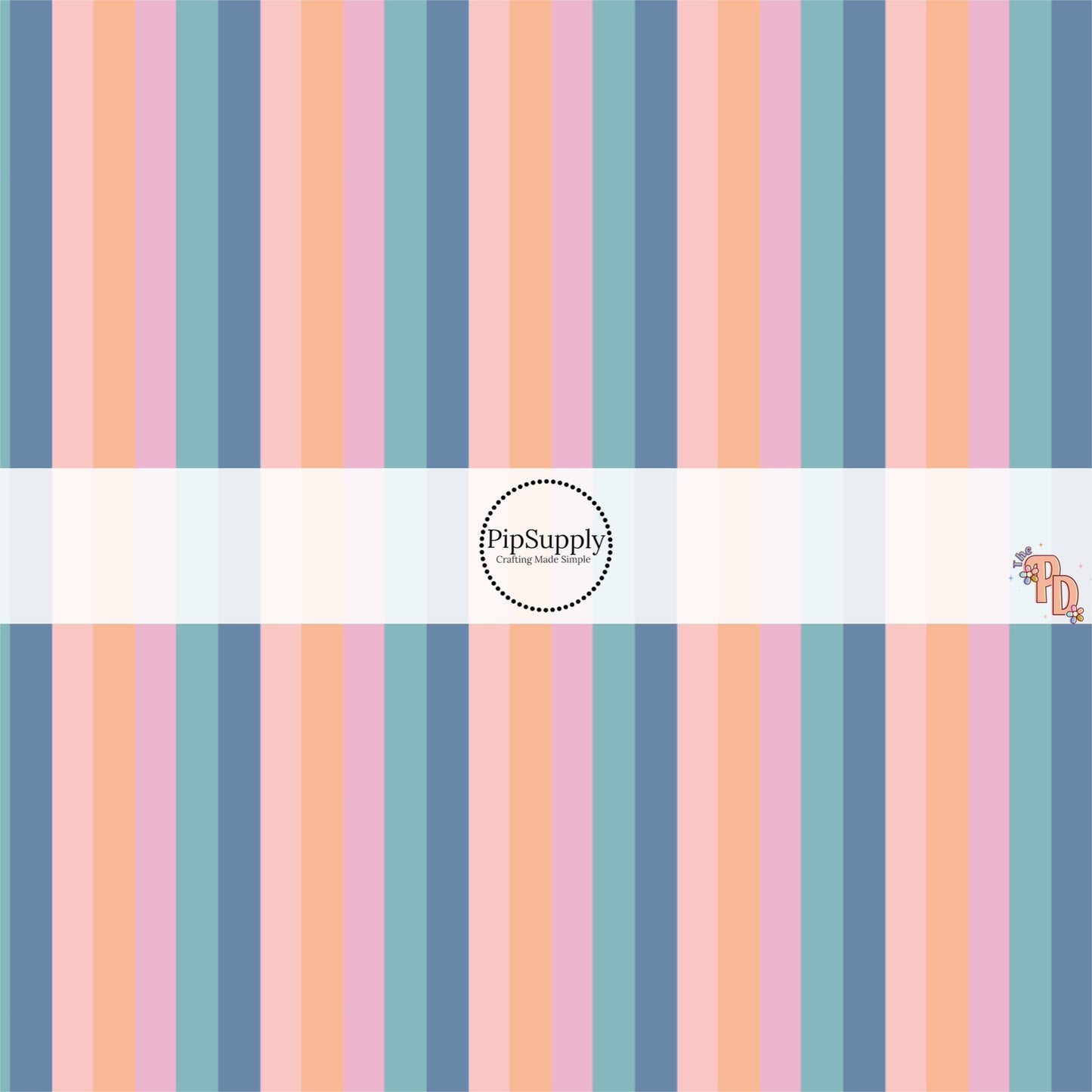 Peach and Light Blue Striped on Blue Fabric by the Yard.