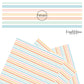 These multi colored striped themed faux leather sheets contain the following design elements: light pink, brown, mint, blue, and orange stripes. Our CPSIA compliant faux leather sheets or rolls can be used for all types of crafting projects.