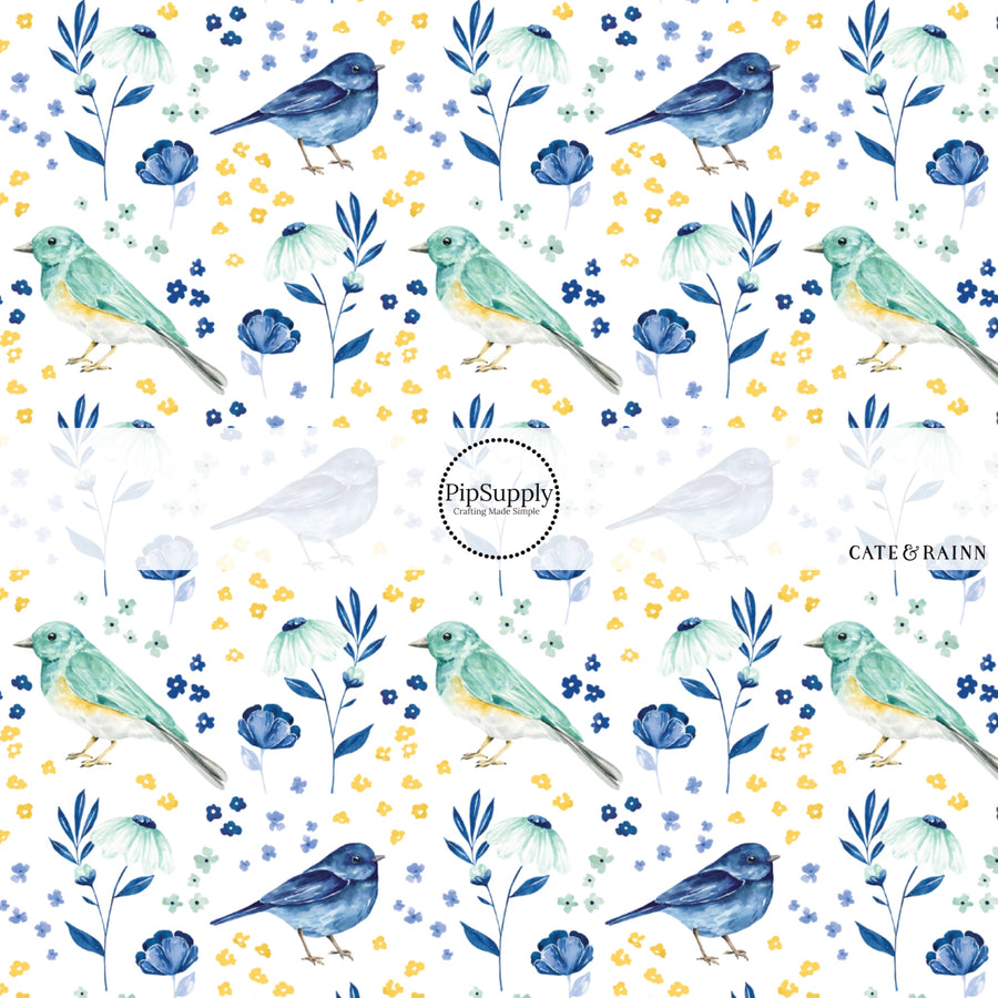 These spring fabric by the yard features birds and spring flowers. This fun pattern fabric can be used for all your sewing and crafting needs!