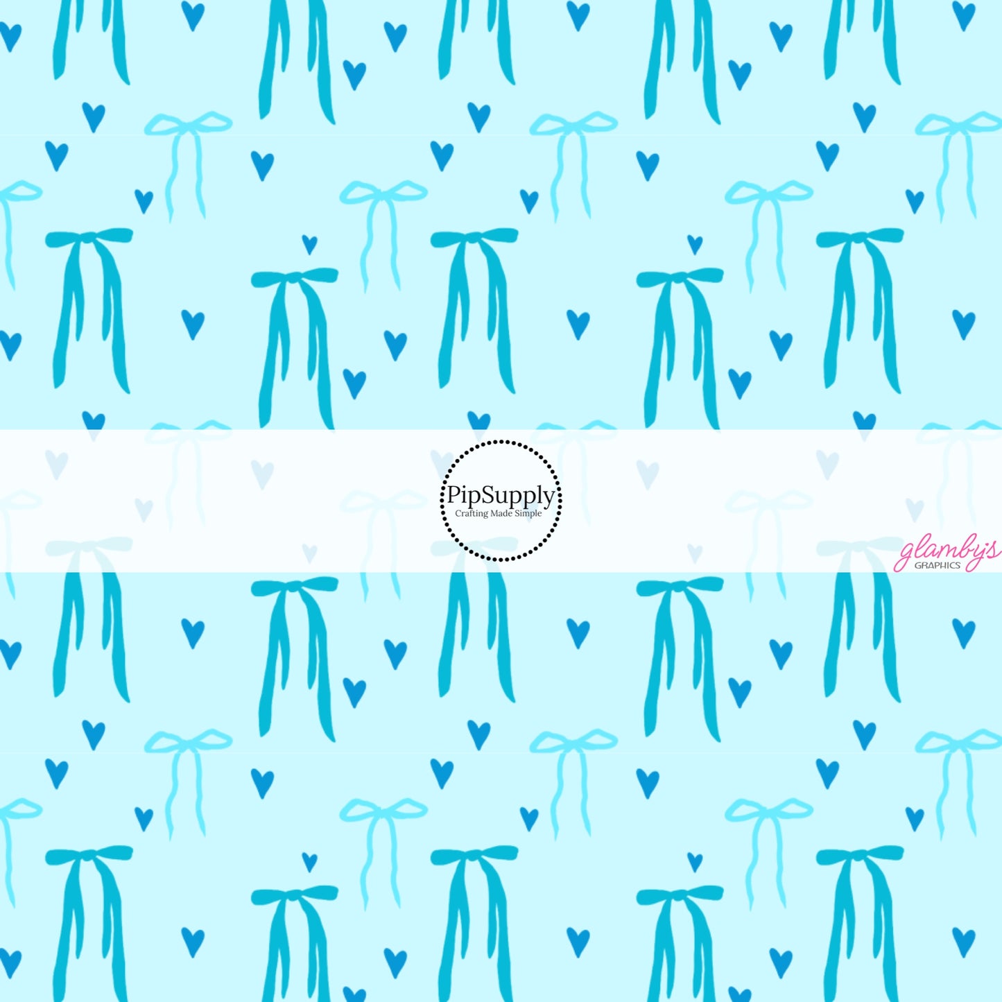 These Valentine's pattern no sew bow strips can be easily tied and attached to a clip for a finished hair bow. These Valentine's Day bow strips are great for personal use or to sell. The bow strips feature blue hearts and bows on light blue.