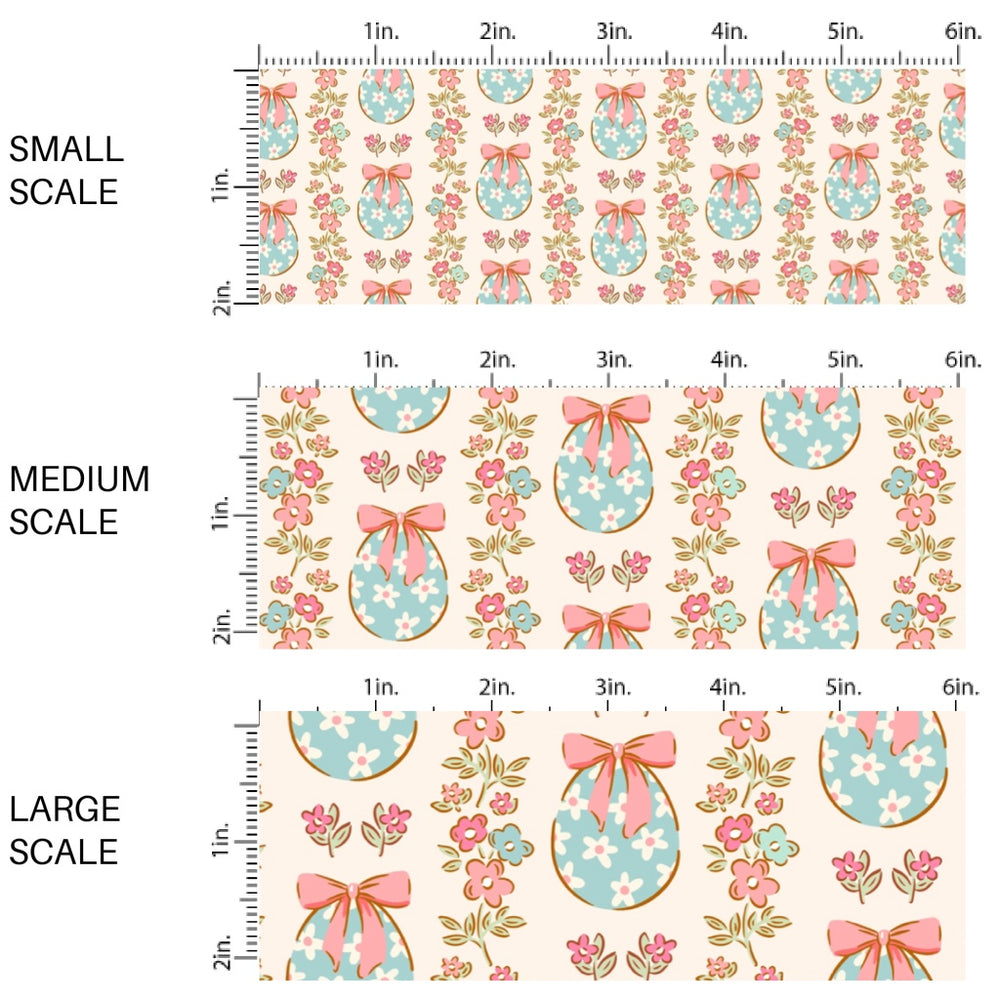 This Easter themed fabric by the yard features floral strips and Easter eggs. This fun pattern fabric can be used for all your sewing and crafting needs!