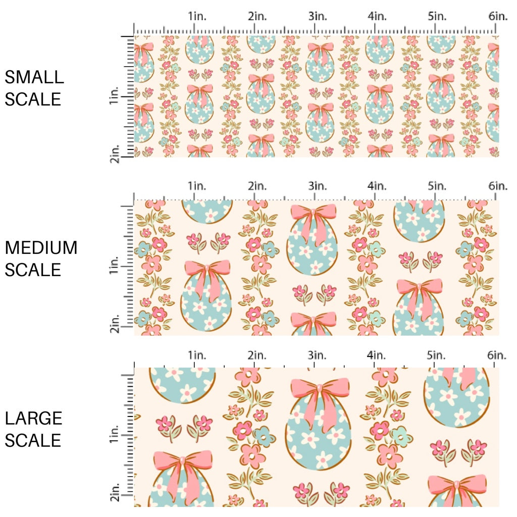 This Easter themed fabric by the yard features floral strips and Easter eggs. This fun pattern fabric can be used for all your sewing and crafting needs!