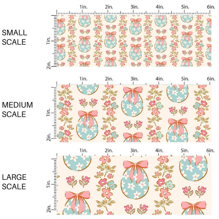 This Easter themed fabric by the yard features floral strips and Easter eggs. This fun pattern fabric can be used for all your sewing and crafting needs!