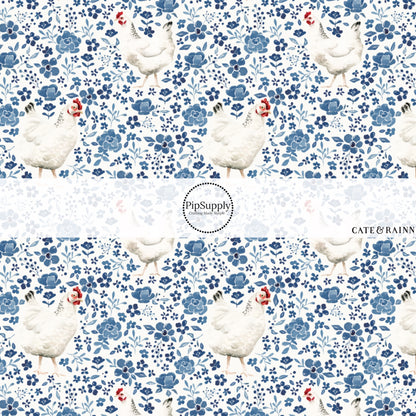 These spring and summer pattern fabric by the yard features farm and meadow chickens. This fun fabric can be used for all your sewing and crafting needs!