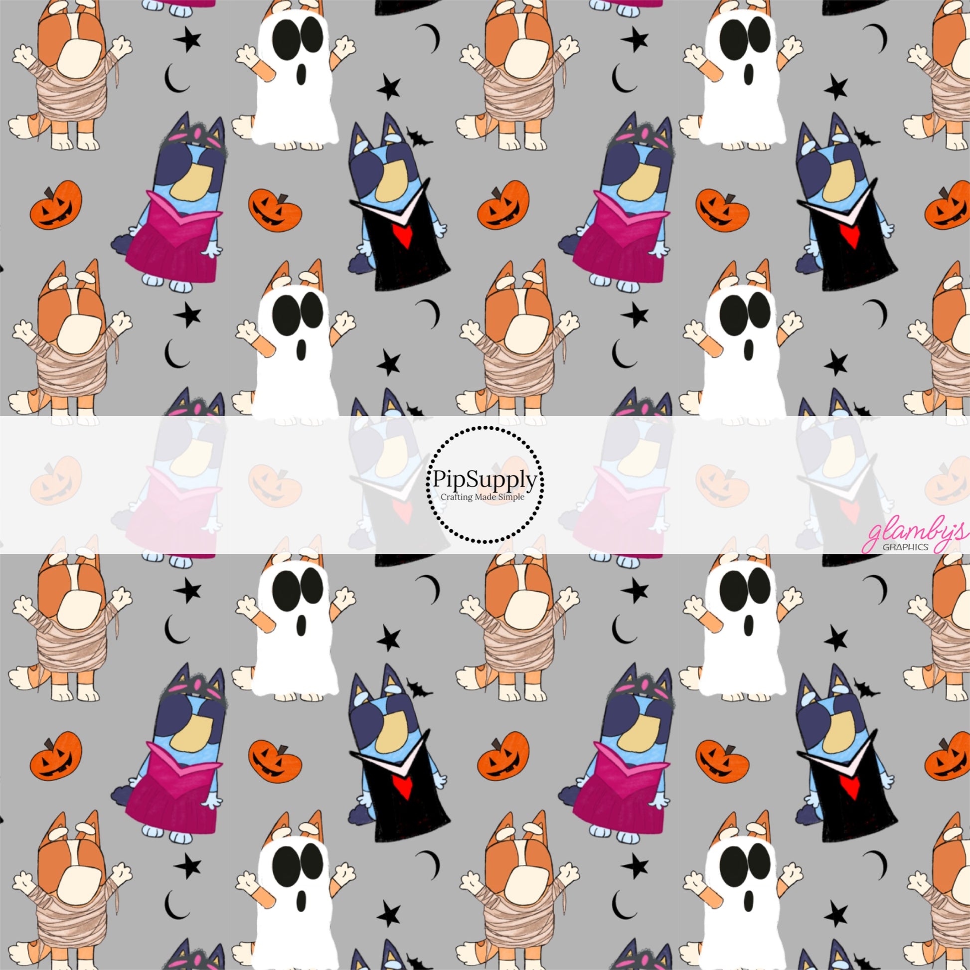 These Halloween themed pattern fabric by the yard features the following design elements: dogs in Halloween costumes. This fun spooky themed fabric can be used for all your sewing and crafting needs!