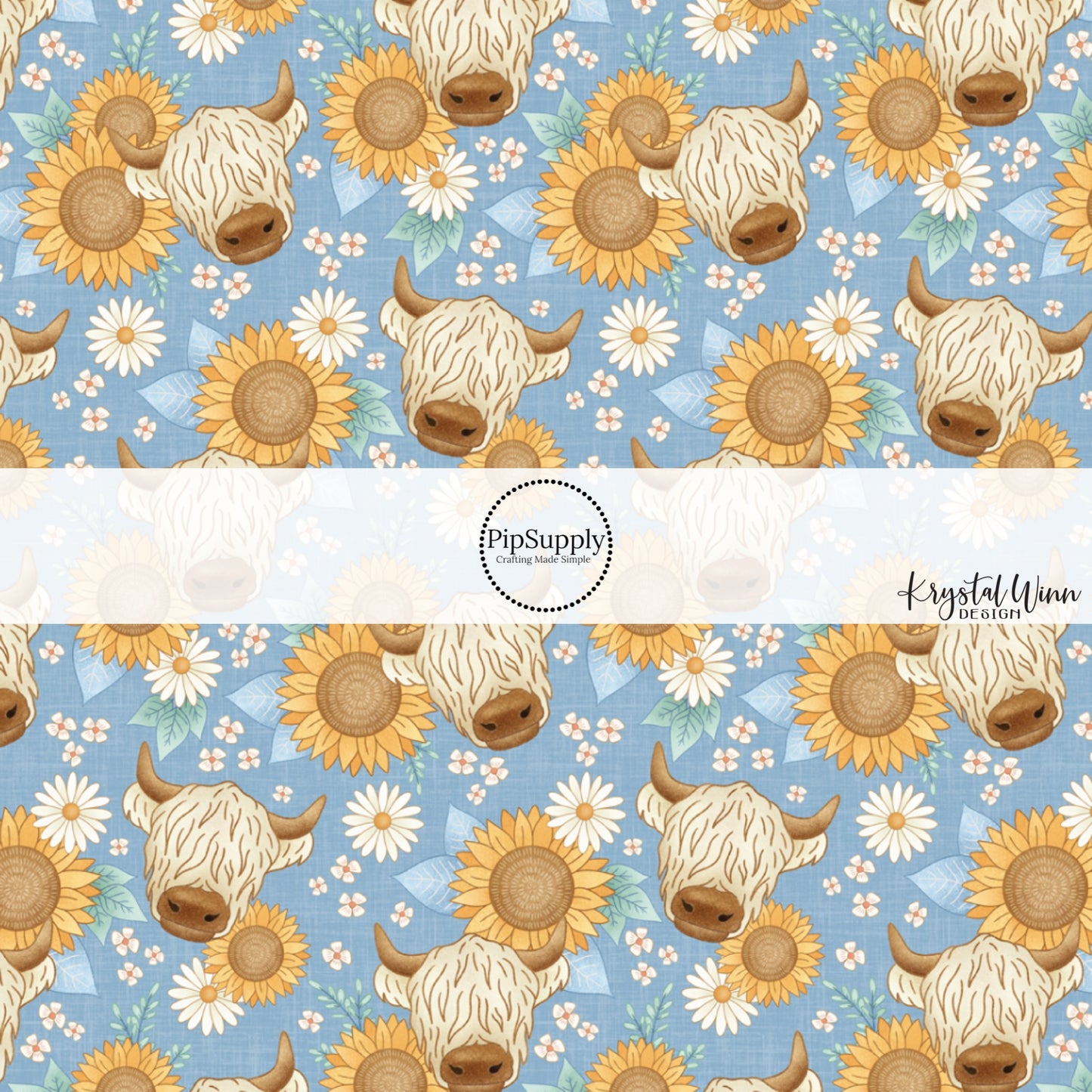 This summer fabric by the yard features highland cows and sunflowers. This fun summer themed fabric can be used for all your sewing and crafting needs!