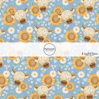 These summer themed no sew bow strips can be easily tied and attached to a clip for a finished hair bow. These summer patterned bow strips are great for personal use or to sell. These bow strips feature highland cows and sunflowers.