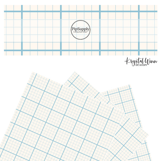Blue lined graph paper on cream faux leather sheets