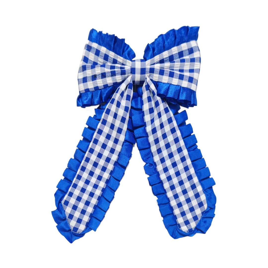 These patriotic ribbon edge long tail pre-cut tied bows are ready to package and resell to your customers no sewing or measuring necessary! These hair bows come with a clip already attached.