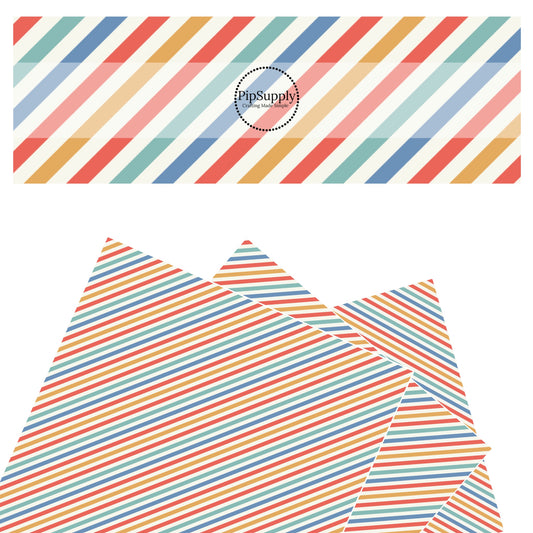 Red, blue, and orange diagonal stripes faux leather sheets