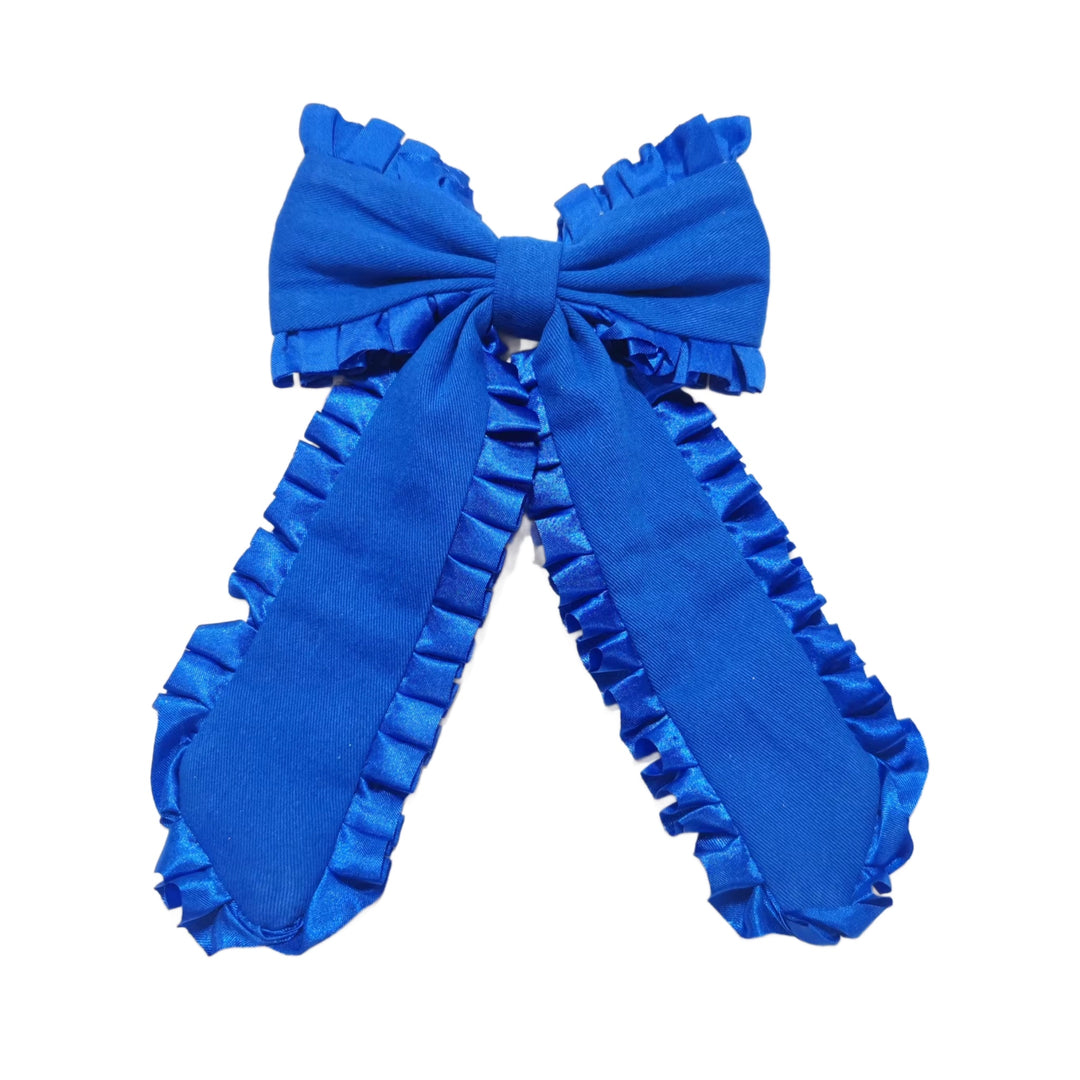 These patriotic ribbon edge long tail pre-cut tied bows are ready to package and resell to your customers no sewing or measuring necessary! These hair bows come with a clip already attached.