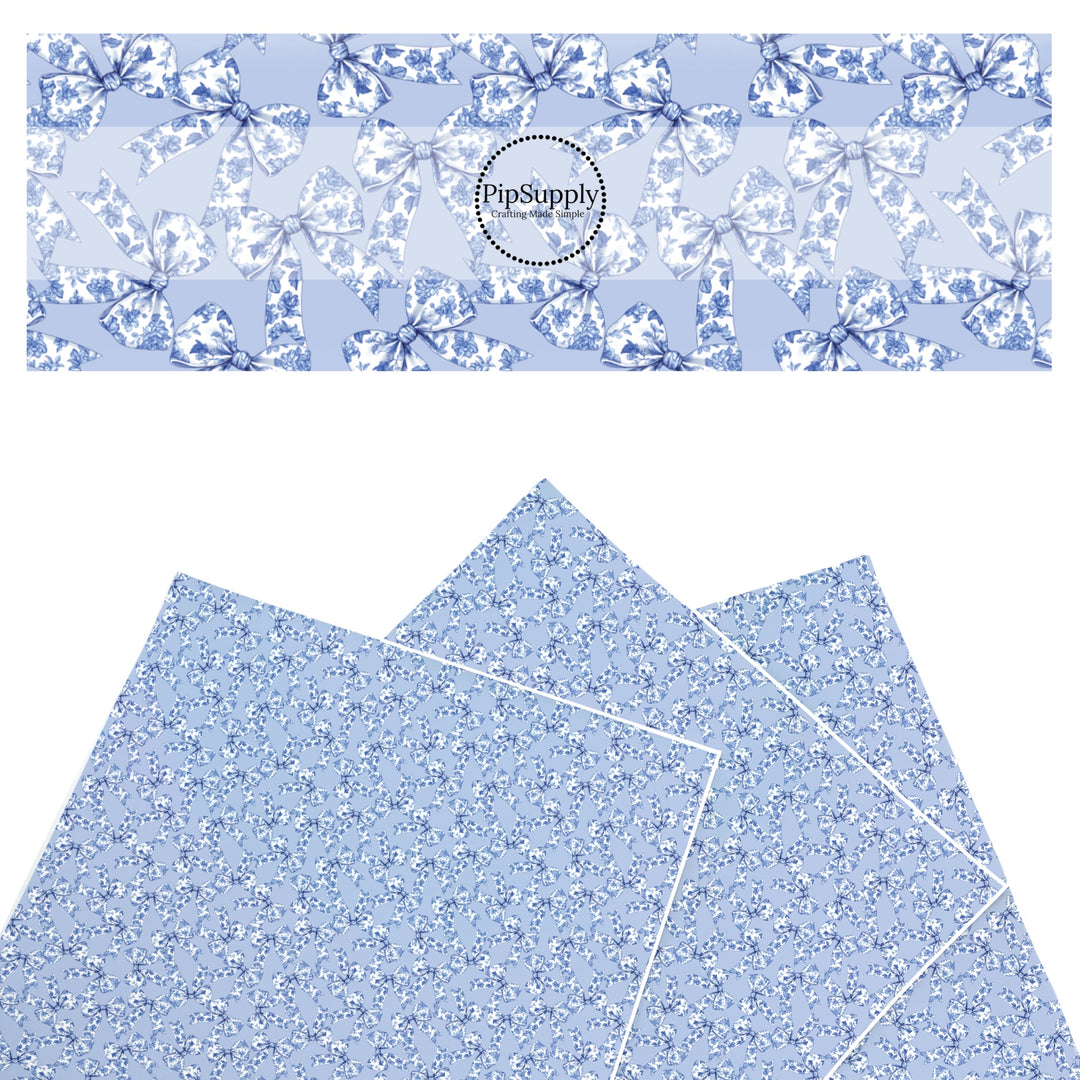 These spring floral themed faux leather sheets contain the following design elements: blue bows with floral pattern. Our CPSIA compliant faux leather sheets or rolls can be used for all types of crafting projects.