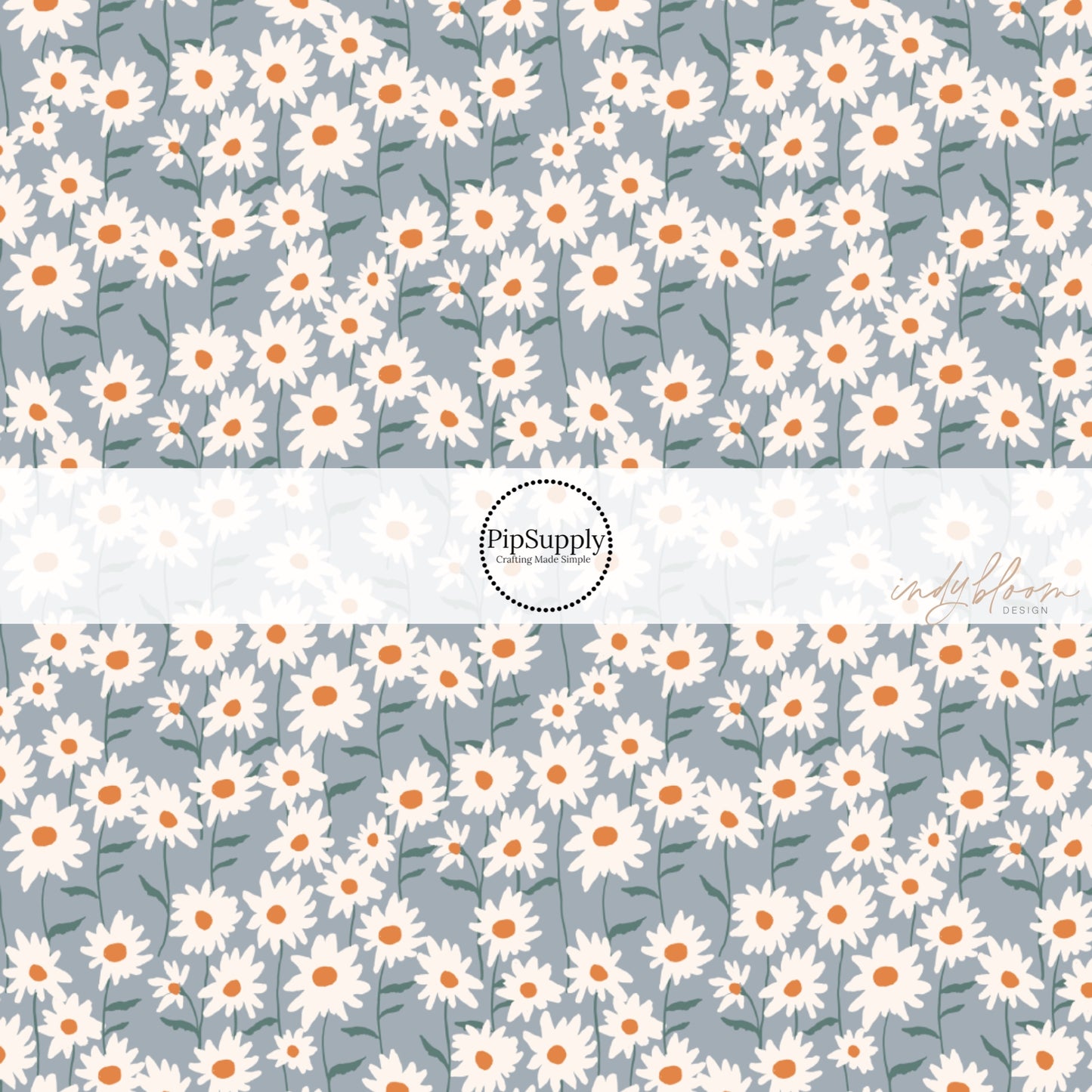 This summer fabric by the yard features cream daisy flowers on light blue. This fun summer themed fabric can be used for all your sewing and crafting needs!