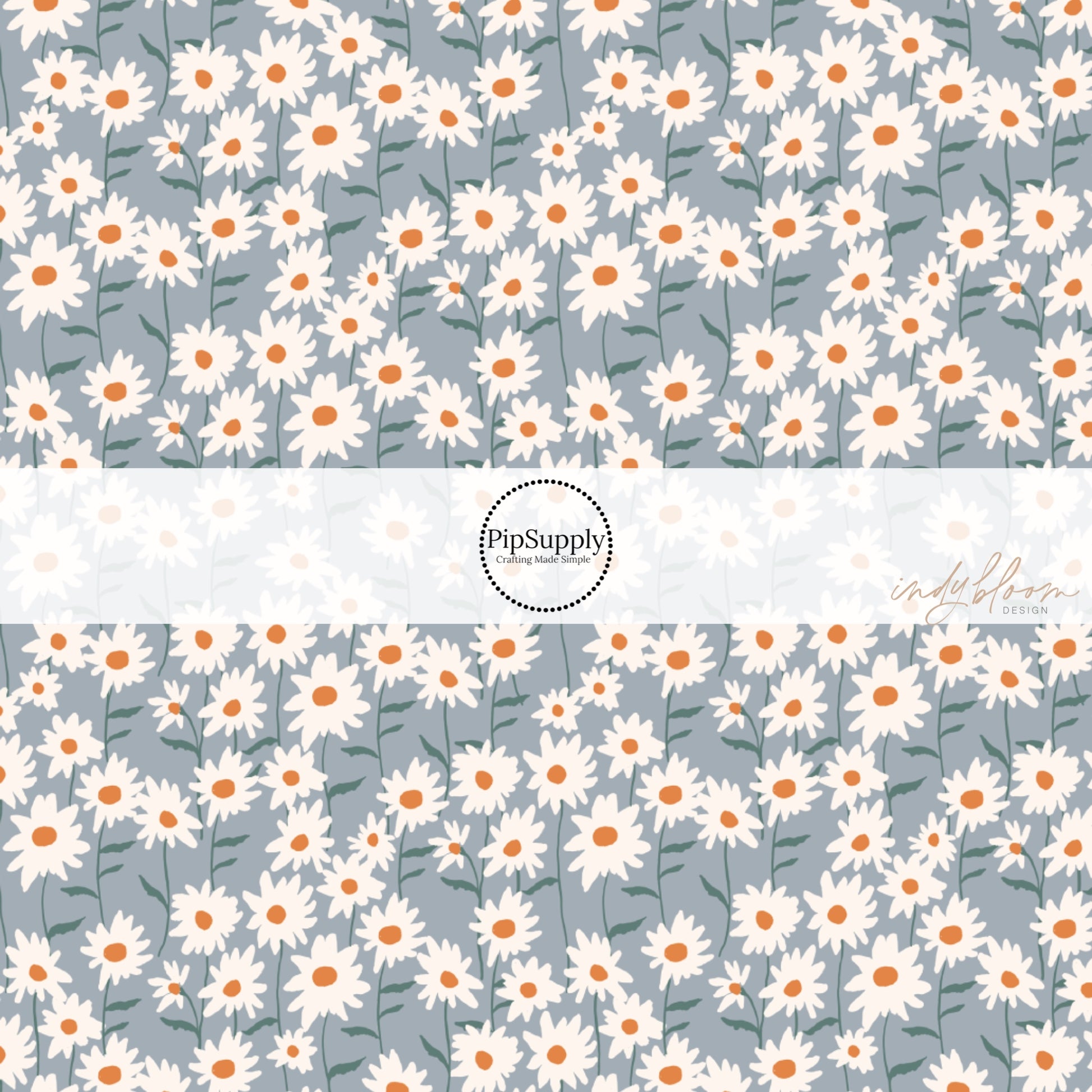 This summer fabric by the yard features cream daisy flowers on light blue. This fun summer themed fabric can be used for all your sewing and crafting needs!