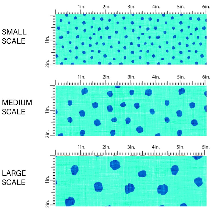 This scale chart of small scale, medium scale, and large scale of this summer fabric by the yard features bright blue dots. This fun summer themed fabric can be used for all your sewing and crafting needs!