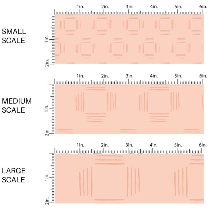 This scale chart of small scale, medium scale, and large scale of this summer fabric by the yard features squares on blush. This fun summer themed fabric can be used for all your sewing and crafting needs.