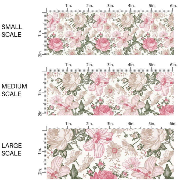 These spring floral fabric by the yard features cream and pink floral pattern. This fun pattern fabric can be used for all your sewing and crafting needs!