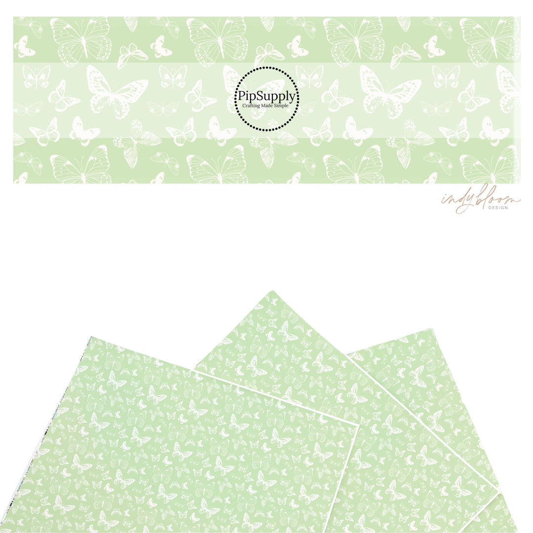 These spring themed faux leather sheets contain the following design elements: boho butterflies on mint. Our CPSIA compliant faux leather sheets or rolls can be used for all types of crafting projects.