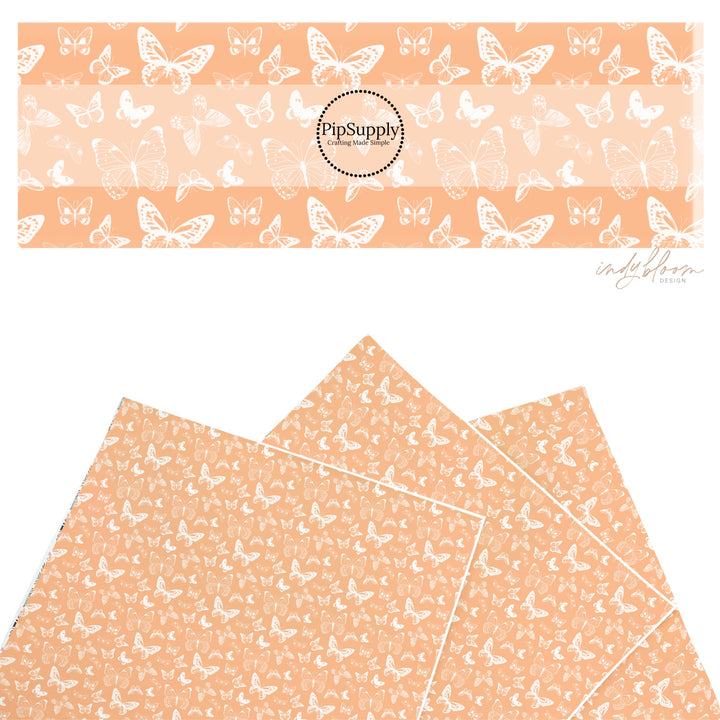 These spring themed faux leather sheets contain the following design elements: boho butterflies on peach. Our CPSIA compliant faux leather sheets or rolls can be used for all types of crafting projects.