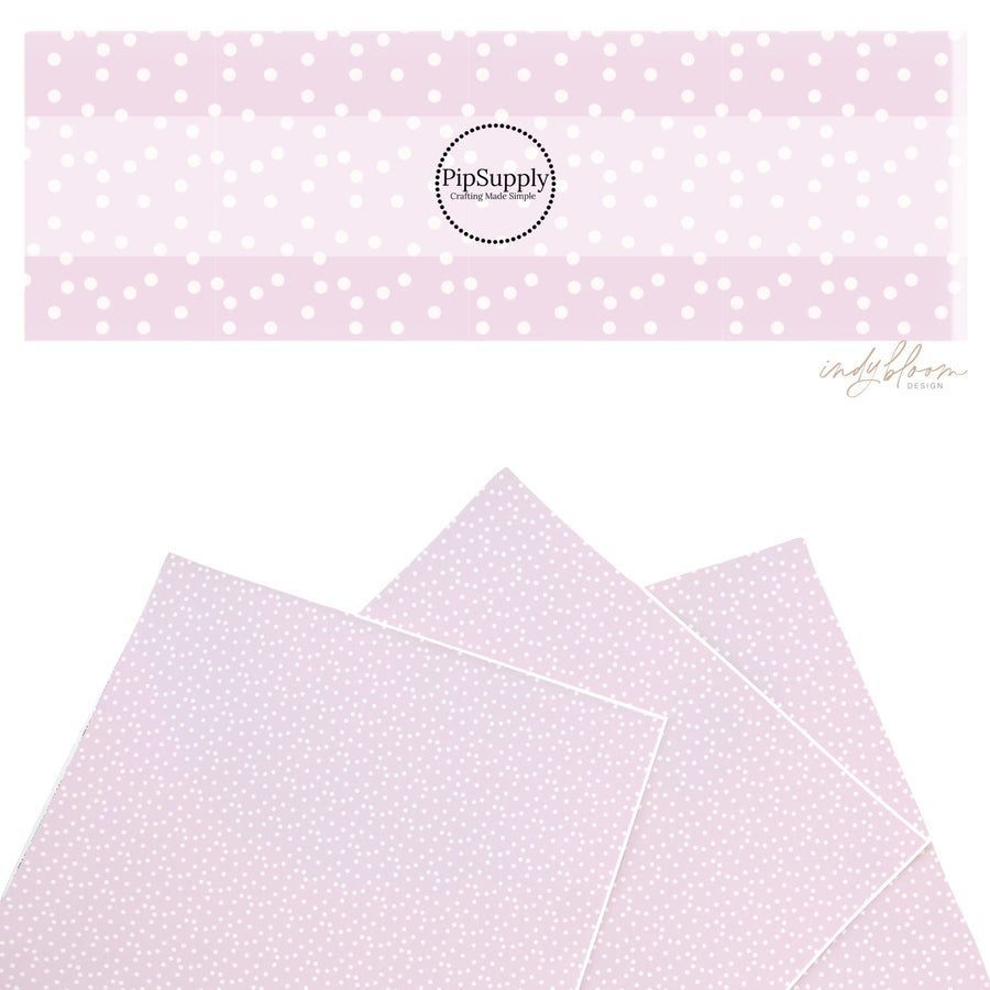 These spring themed faux leather sheets contain the following design elements: boho dots on lilac. Our CPSIA compliant faux leather sheets or rolls can be used for all types of crafting projects.