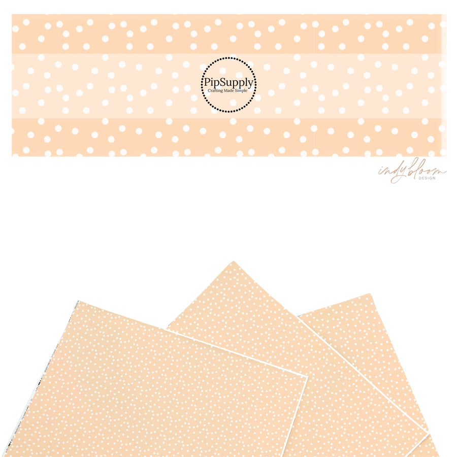 These spring themed faux leather sheets contain the following design elements: boho dots on peach. Our CPSIA compliant faux leather sheets or rolls can be used for all types of crafting projects.