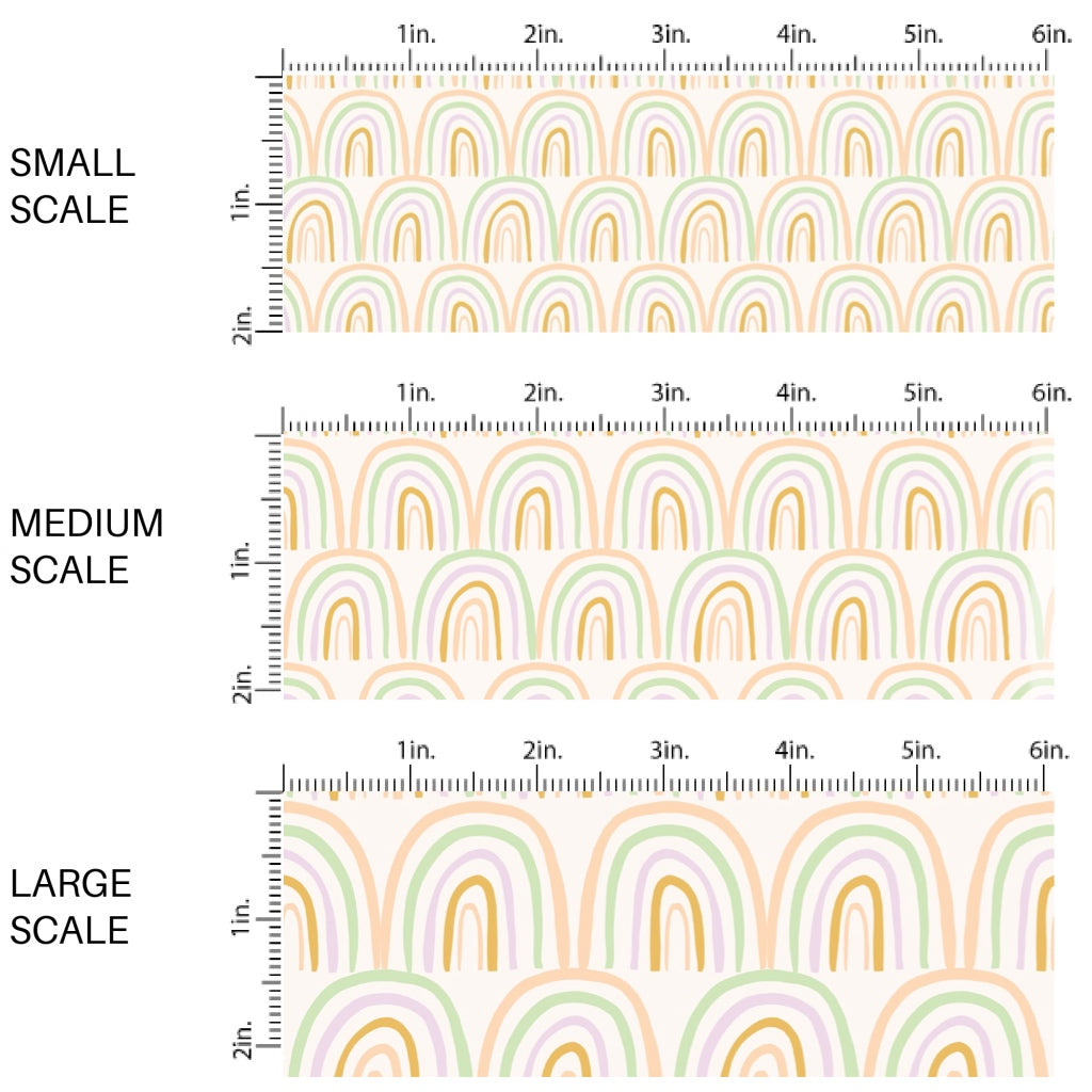 These spring fabric by the yard features boho pastel rainbows pattern. This fun pattern fabric can be used for all your sewing and crafting needs!