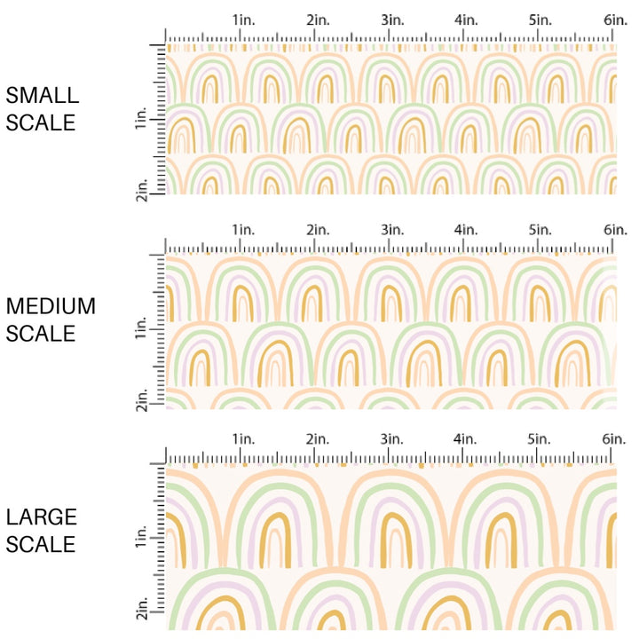 These spring fabric by the yard features boho pastel rainbows pattern. This fun pattern fabric can be used for all your sewing and crafting needs!