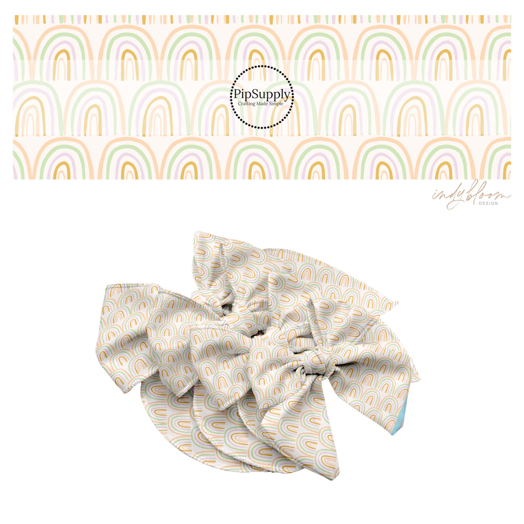 These spring themed no sew bow strips can be easily tied and attached to a clip for a finished hair bow. These bow strips are great for personal use or to sell. These bow strips feature the following design elements: boho pastel rainbow pattern.