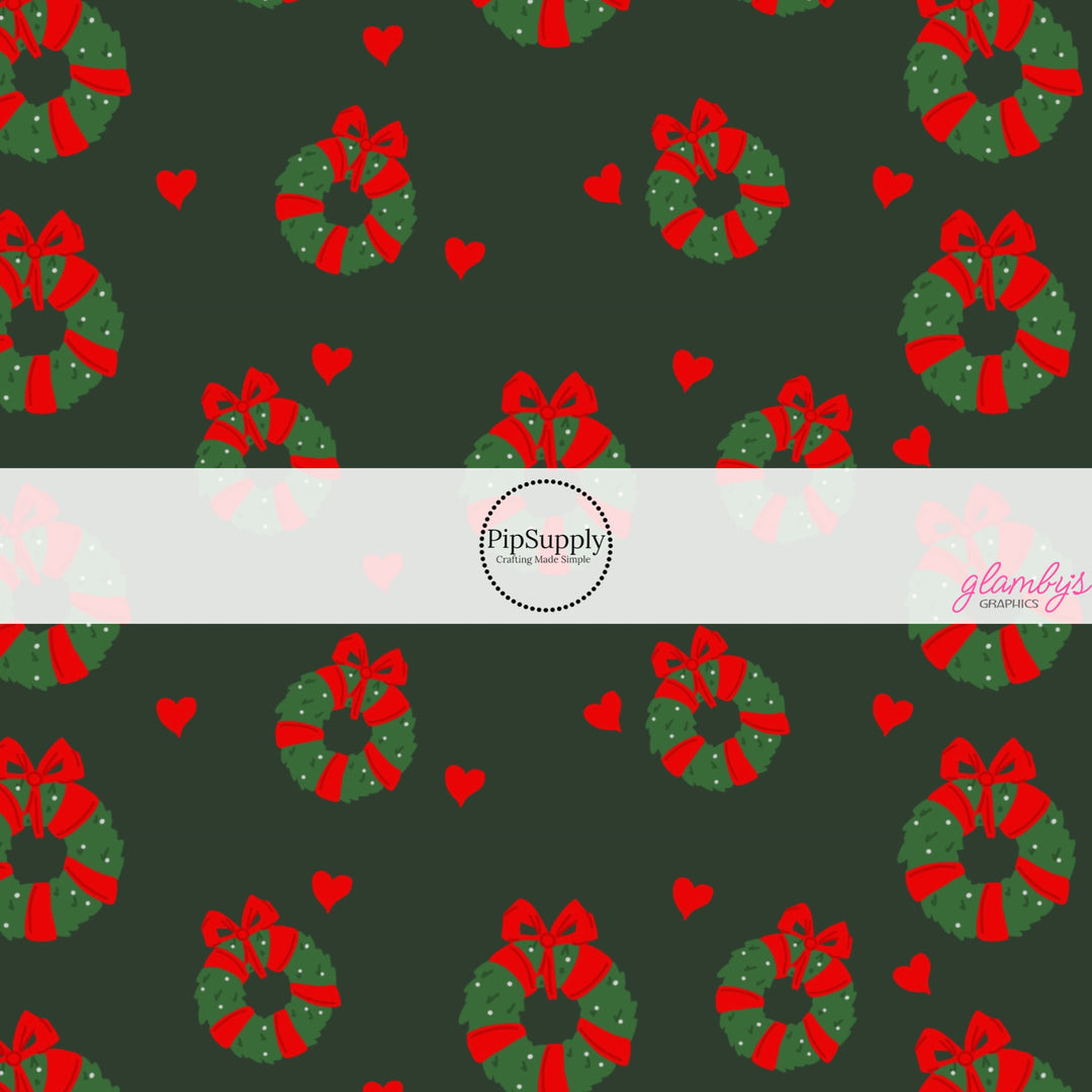 These Christmas themed no sew bow strips can be easily tied and attached to a clip for a finished hair bow. These fun patterned bow strips are great for personal use or to sell. These bow strips feature the following design elements: holiday wreaths with red bows on green.