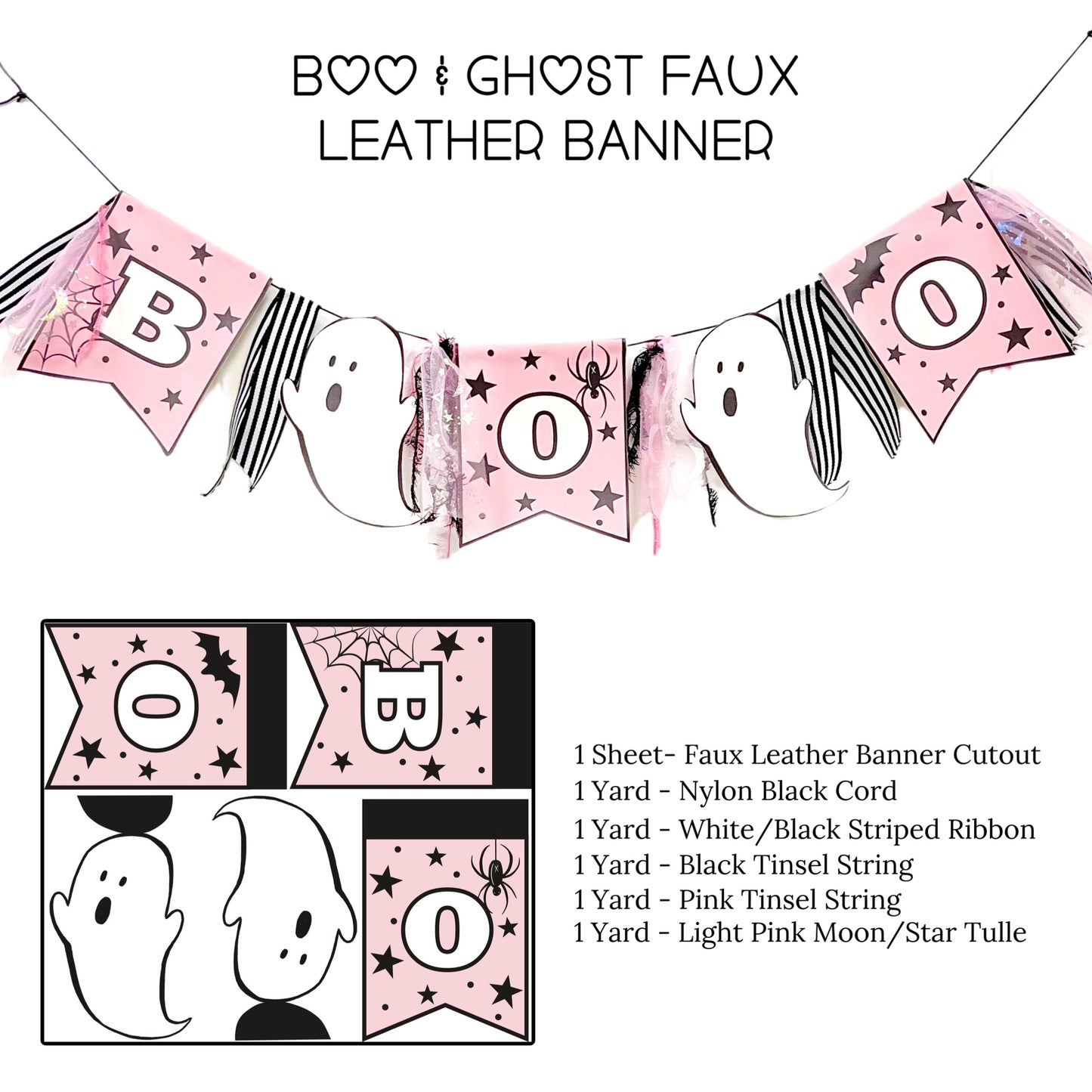 BOO and Ghost Faux Leather Pennant Banner - DIY