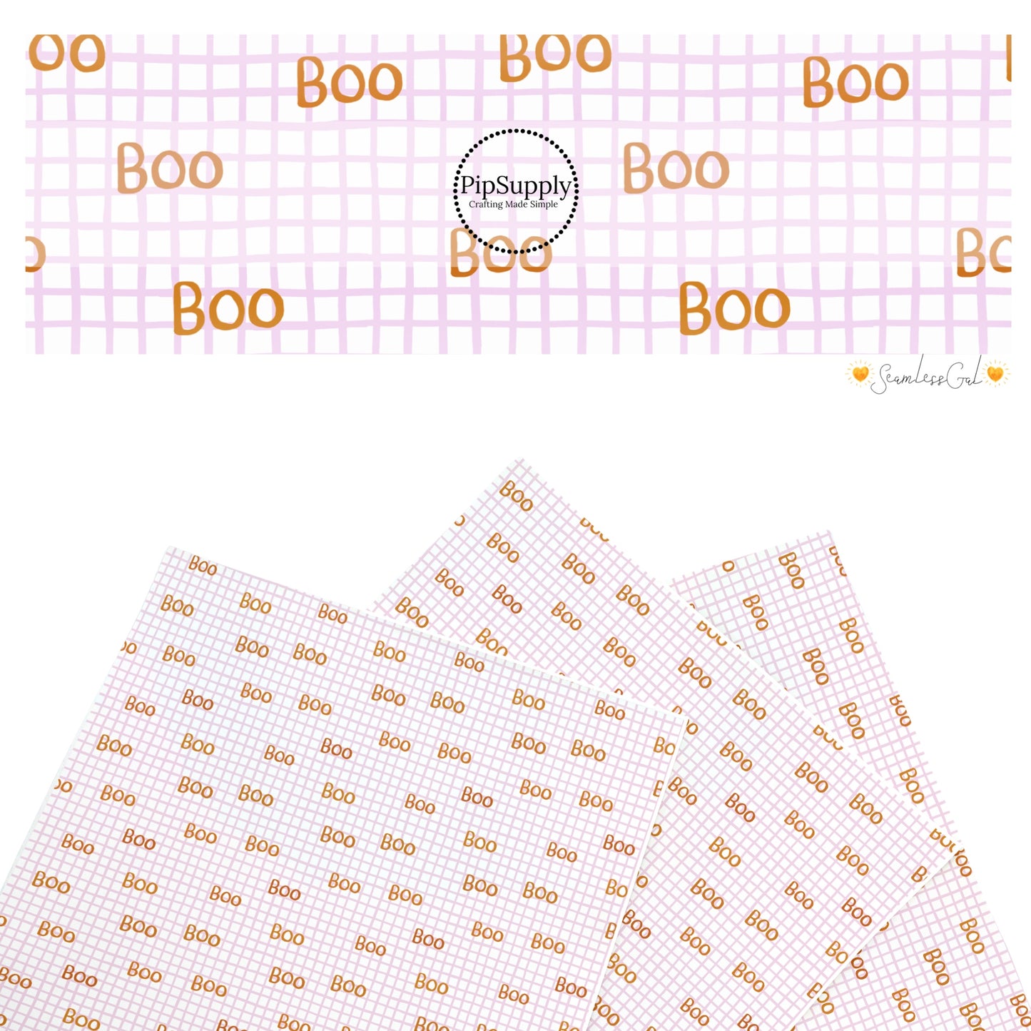 These Halloween themed pattern faux leather sheets contain the following design elements: "Boo" wording on purple grid pattern. Our CPSIA compliant faux leather sheets or rolls can be used for all types of crafting projects.