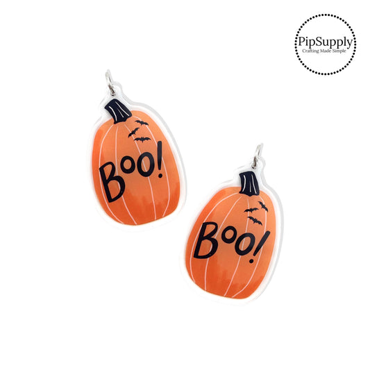 Boo sayings and bats on orange pumpkins acrylic pendant