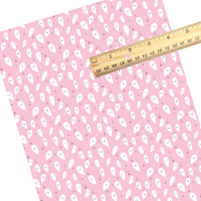 These Halloween themed pattern faux leather sheets contain the following design elements: ghost on light pink. Our CPSIA compliant faux leather sheets or rolls can be used for all types of crafting projects.