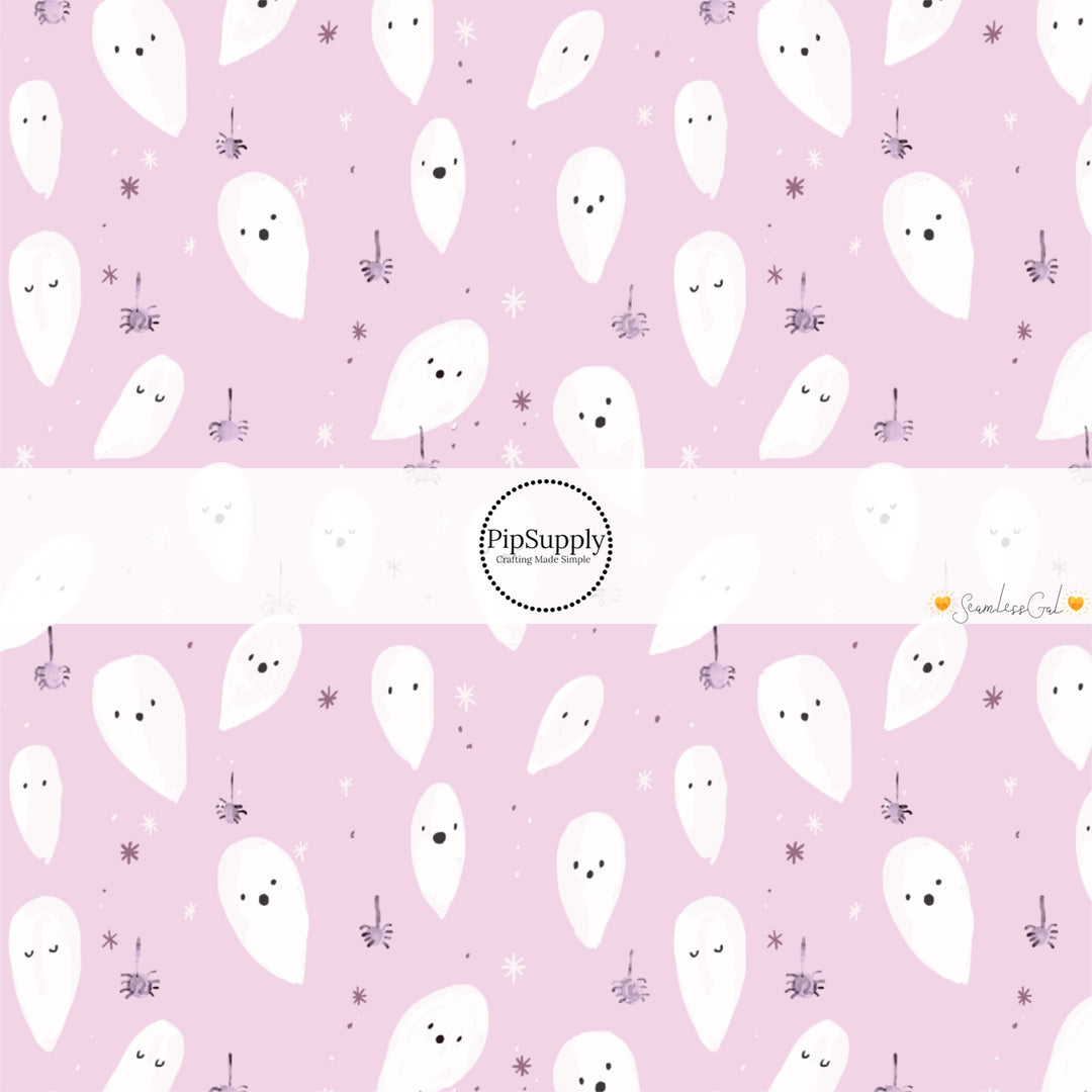 These Halloween themed pattern fabric by the yard features the following design elements: ghost on light purple. This fun spooky themed fabric can be used for all your sewing and crafting needs!