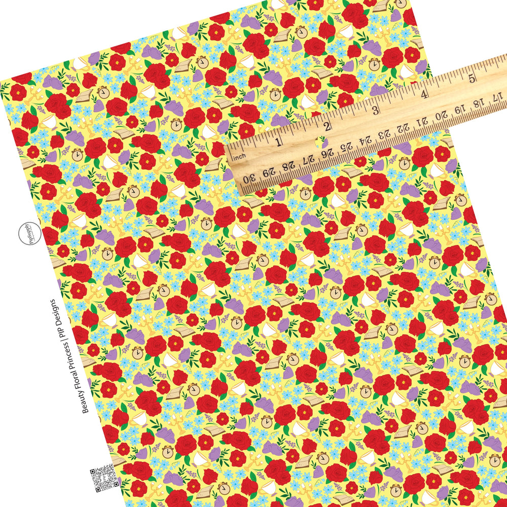 Beauty princess with ugly beast floral faux leather sheets