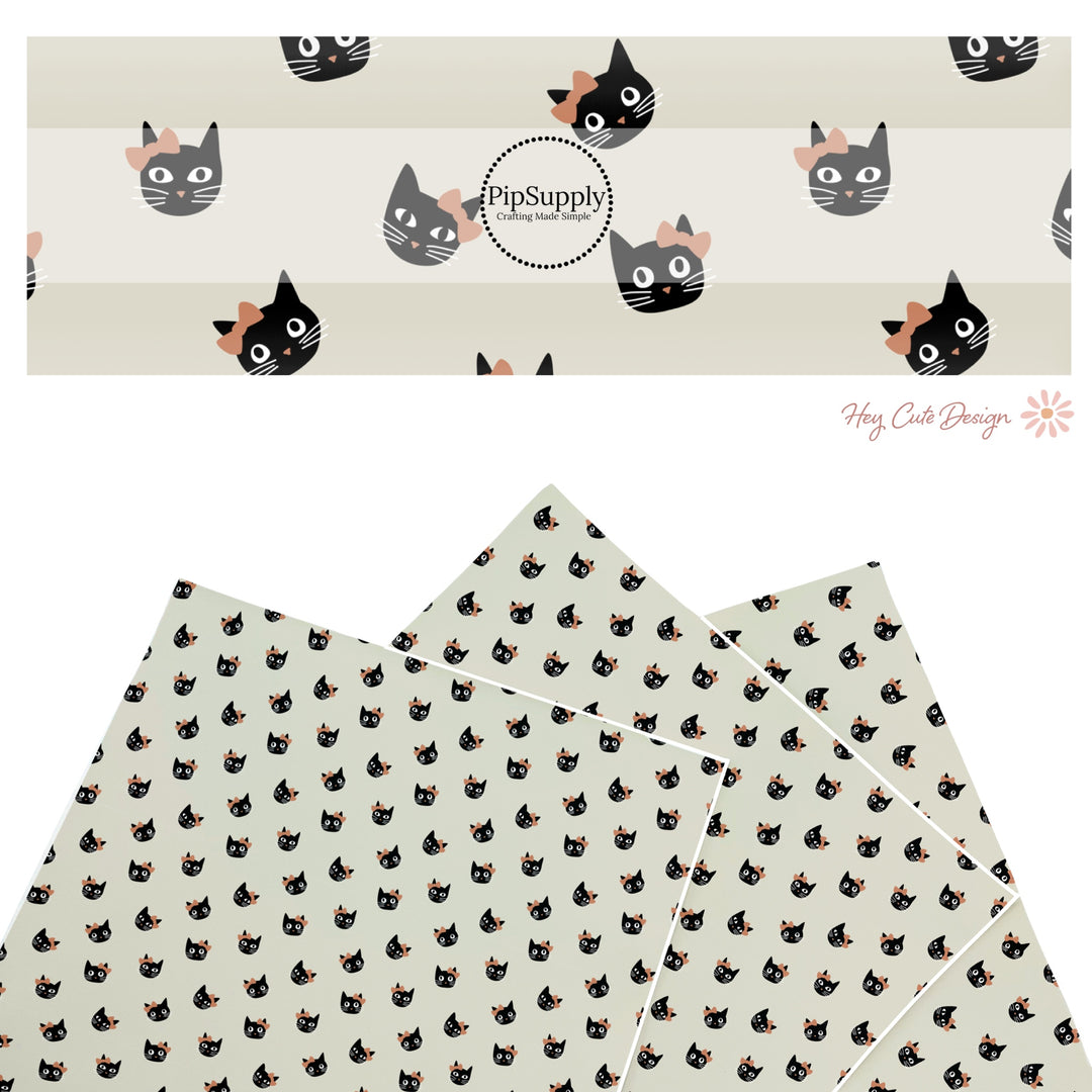 These Halloween themed pattern faux leather sheets contain the following design elements: black cats with bows on cream. Our CPSIA compliant faux leather sheets or rolls can be used for all types of crafting projects.